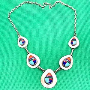 Sterling Southwest Inlaid Stone Necklace